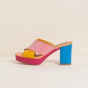 CHARLOTTE STONE SYLVIA BLOCK PLATFORM LEATHER HEELS IN Nassau color , 8